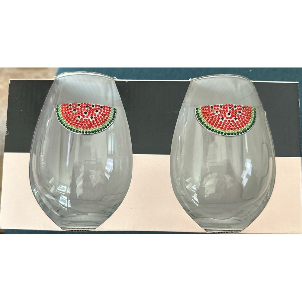 Rachel Zoe Set‎ of 2 Stemless Glasses Jeweled Watermelon Rhinestone NIB
